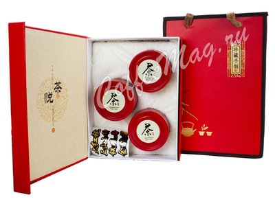Подарочный набор Красный ларец коробка + 3 металлические банки (OR-01)
