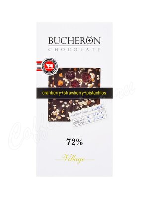Bucheron Шоколад горький с клюквой, клубникой и фисташками, плитка 100г 