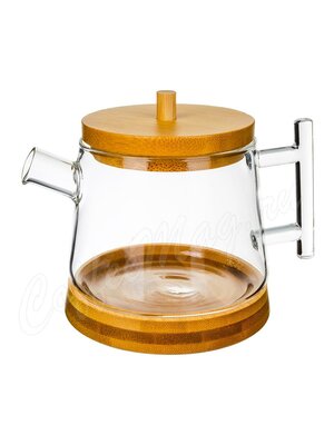 Чайник стеклянный с бамбуковой подставкой и крышкой 500 мл (37TP03)