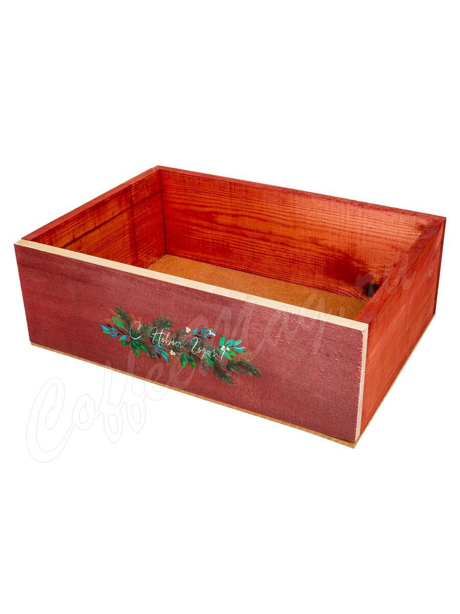 Ящик деревянный красный С новым годом 30*20