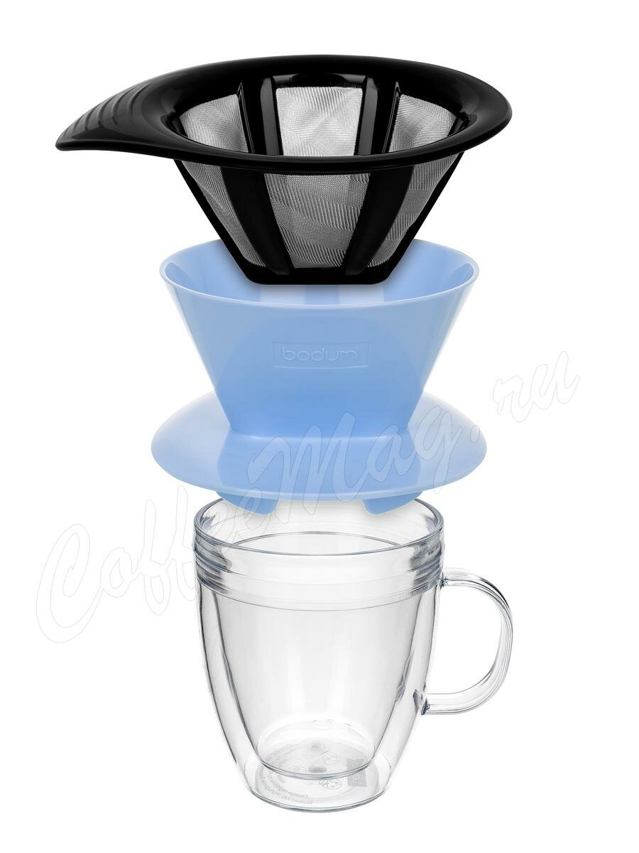 Bodum Pour Over Набор термобокал и кофейник с фильтром 2 в 1 лунный (AK11872-338STR-Y20)
