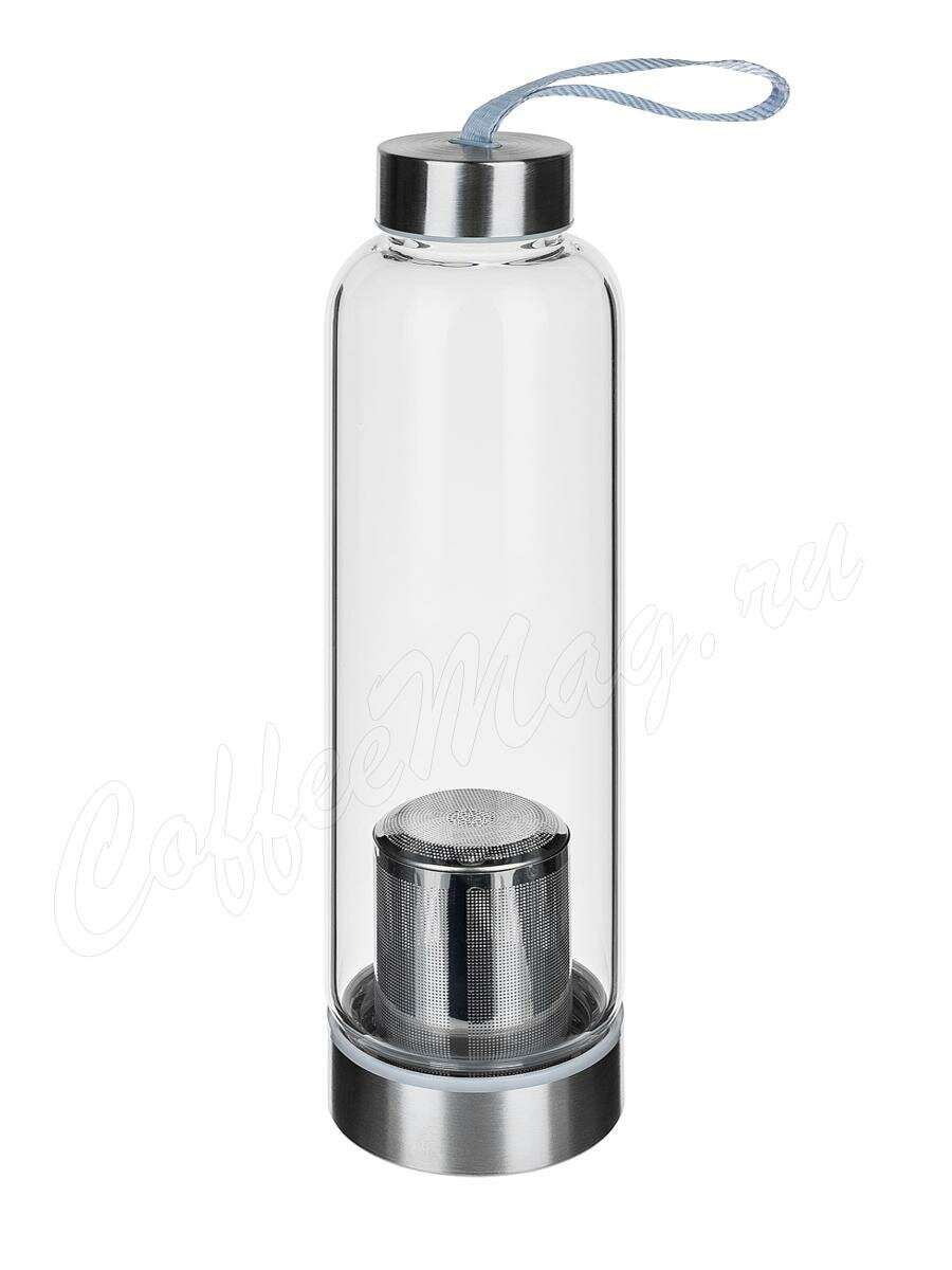 Бутылка походная с металлическим ситом стекло 550 мл (KH672)