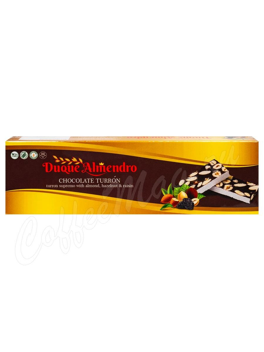 Шоколадная нуга Duque Almendro туррон с фундуком и изюмом 100г Шоколадная нуга Duque Almendro туррон с фундуком и изюмом 100г