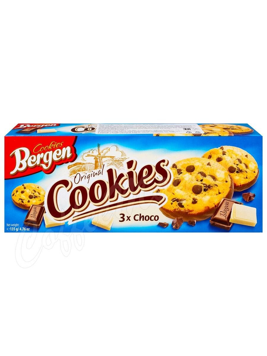 Bergen Original Cookies Печенье с кусочками белого молочного и темного шоколада 135 г Bergen Original Cookies Печенье с кусочками белого молочного и темного шоколада 135 г