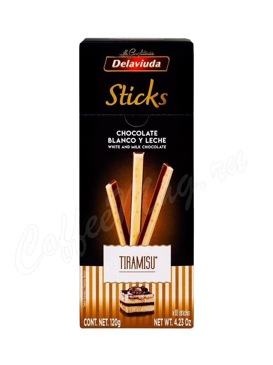 Шоколадный туррон Delaviuda Sticks Tiramisu из белого шоколада со вкусом тирамису 120 г Шоколадный туррон Delaviuda Sticks Tiramisu из белого шоколада со вкусом тирамису 120 г