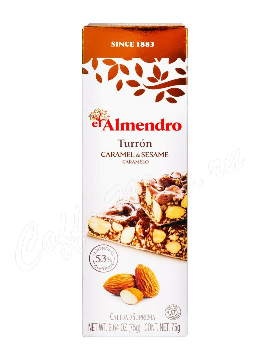 El Almendro Хрустящий миндальный туррон с кунжутом 75 г El Almendro Хрустящий миндальный туррон с кунжутом 75 г