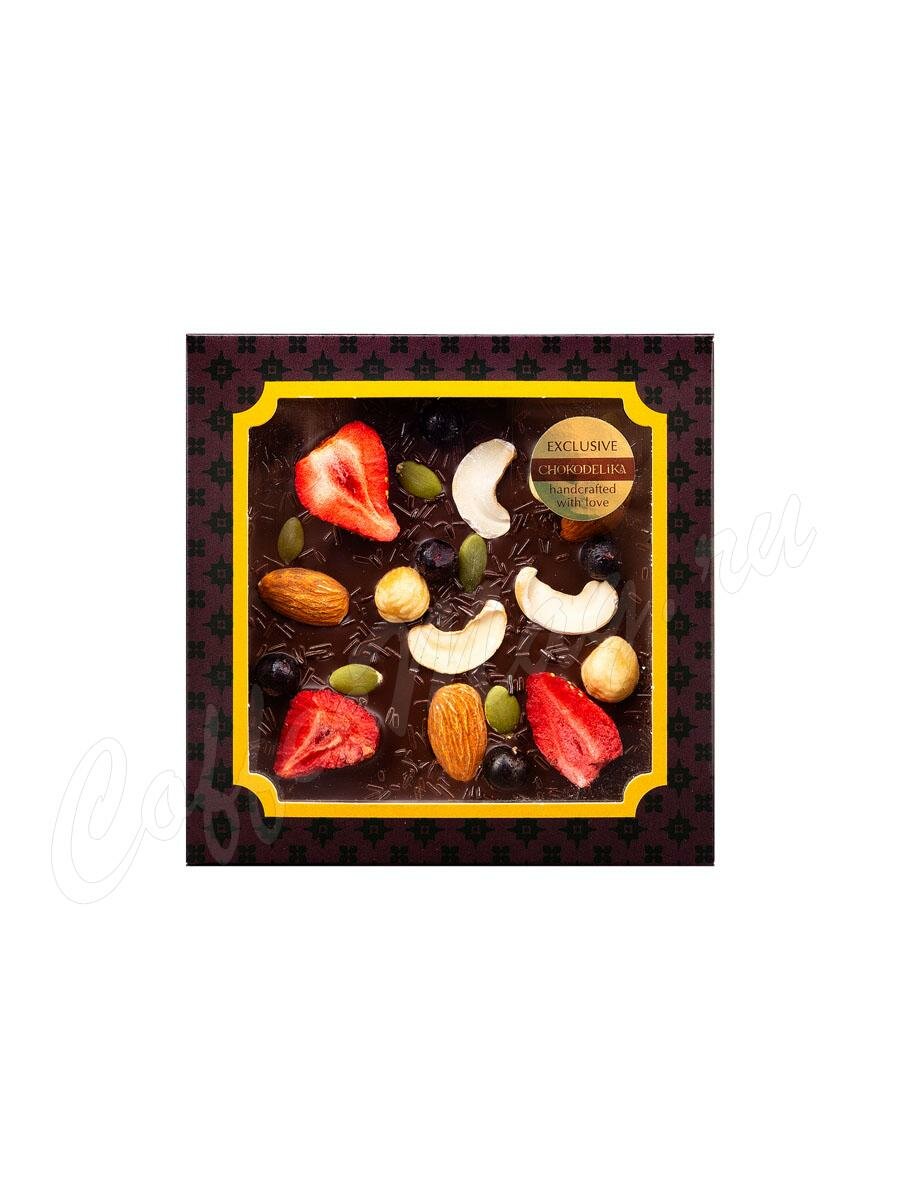 Chokodelika Шоколад темный Клубника, миндаль, фундук, с украшением 75г Chokodelika Шоколад темный Клубника, миндаль, фундук, с украшением 75г