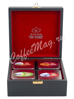 Подарочный набор Ти Тэнг в деревянной шкатулке Чай листовой в мет. банках 300г