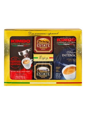 Подарочный набор Kimbo 2 кофе по 250 г и чай Estate 2 по 45 г