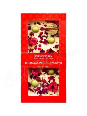 Chokodelika Шоколад белый с украшением роза, малина, вишня 100 г