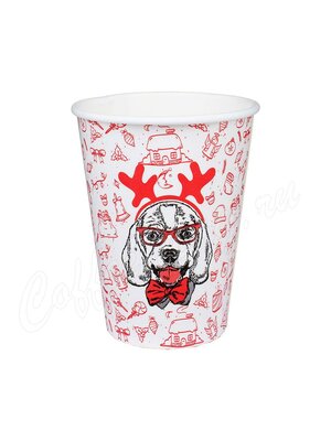 Стакан бумажный однослойный 300 мл Happy New Year Dog SaaMi одноразовый