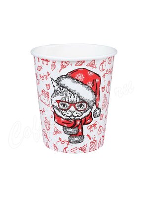Стакан бумажный однослойный 250 мл Happy New Year Kitty SaaMi одноразовый