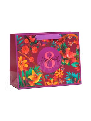 Пакет подарочный горизонтальный 8 марта фиолетовый MS 23х18х10 см