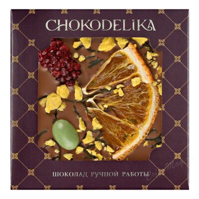 Chokodelika Шоколад молочный с украшением Ежевика и апельсин 35 г