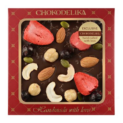Chokodelika Шоколад темный с украшением Клубника, миндаль, фундук 75 г