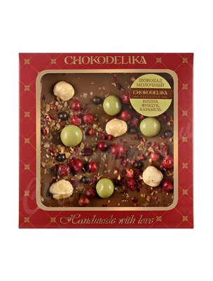 Chokodelika Шоколад молочный с украшением Вишня, фундук, карамель 75 г